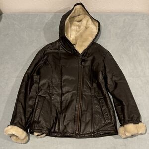 Vtg Heavyweight Leather Bomber Hoodie Mens Small Jacket Shearling Wilsons